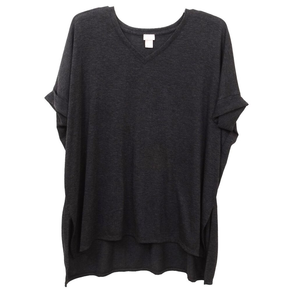 Chico's Black Cuffed Sleeves Hi-Lo Tunic Tee Lightweight Size M/L Travel Vacay